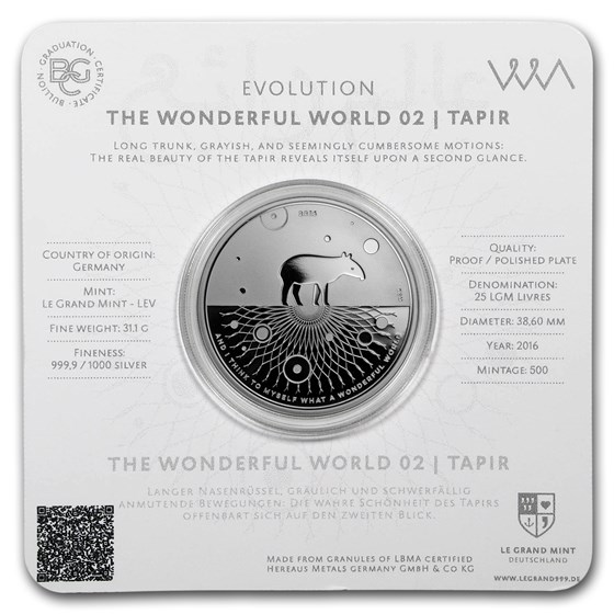 2016 1 oz Silver Proof Evolution I Wonderful World (Tapir) 2016 1 oz Silver Proof Evolution I Wonderful World (Tapir)