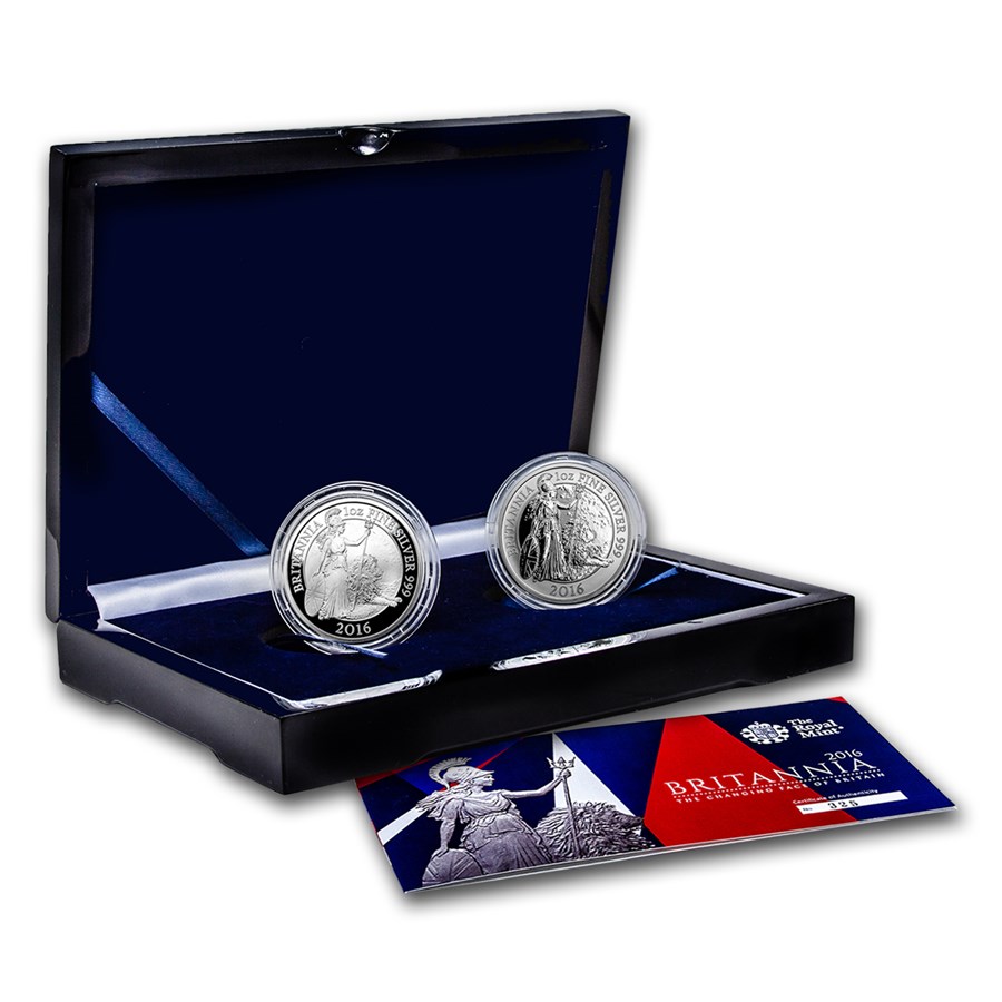 2016 2-Coin Silver 1 oz Britannia Proof/Reverse Proof Set
