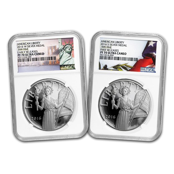 2016 2-Coin Silver American Liberty Medal Prf Set PR-70 NGC (ER) 2016 2-Coin Silver American Liberty Medal Prf Set PR-70 NGC (ER)