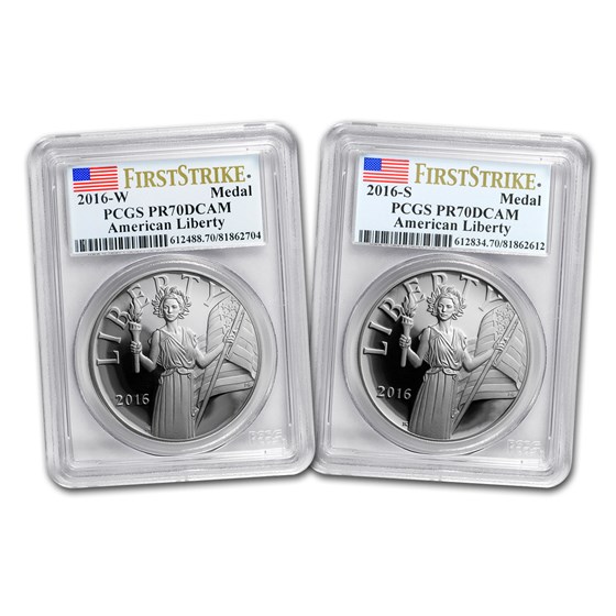 2016 2-Coin Silver American Liberty Medal Prf Set PR-70 PCGS (FS) 2016 2-Coin Silver American Liberty Medal Prf Set PR-70 PCGS (FS)