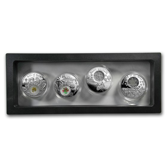 2016 & 2017 Niue 4-coin Silver Christmas Set w/Display Case 2016 & 2017 Niue 4-coin Silver Christmas Set w/Display Case