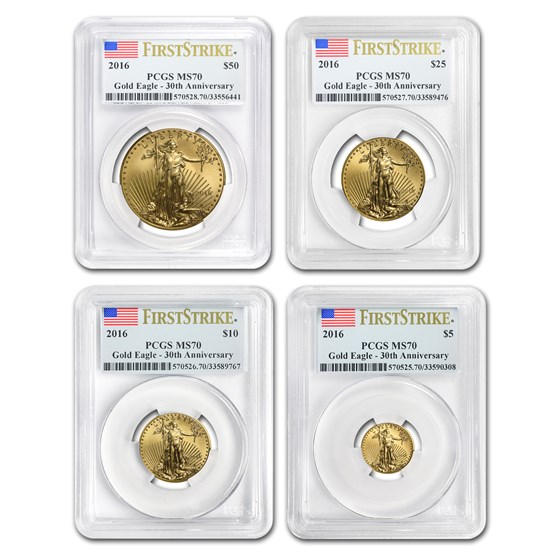 2016 4-Coin Gold American Eagle Set MS-70 PCGS (FS) 2016 4-Coin Gold American Eagle Set MS-70 PCGS (FS)