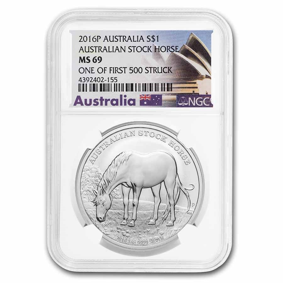 2016 AUS 1 oz Silver Stock Horse 1/500 First Struck MS-69 NGC