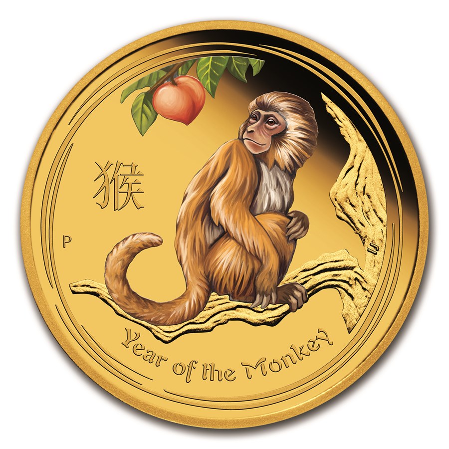 2016 Australia 1/10 oz Gold Lunar Monkey Proof (Colorized)