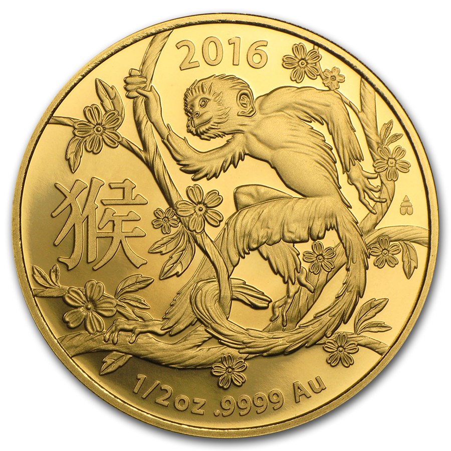 2016 Australia 1/2 oz Gold Lunar Year of the Monkey BU (RAM)
