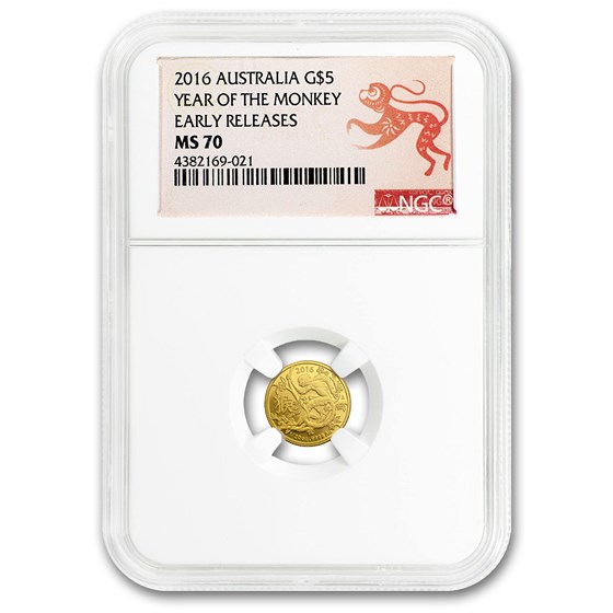 2016 Australia 1/20 oz Gold Lunar Year of Monkey MS-70 NGC (ER) 2016 Australia 1/20 oz Gold Lunar Year of Monkey MS-70 NGC (ER)