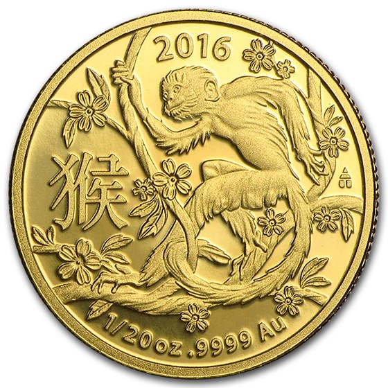 2016 Australia 1/20 oz Gold Lunar Year of the Monkey BU (RAM)
