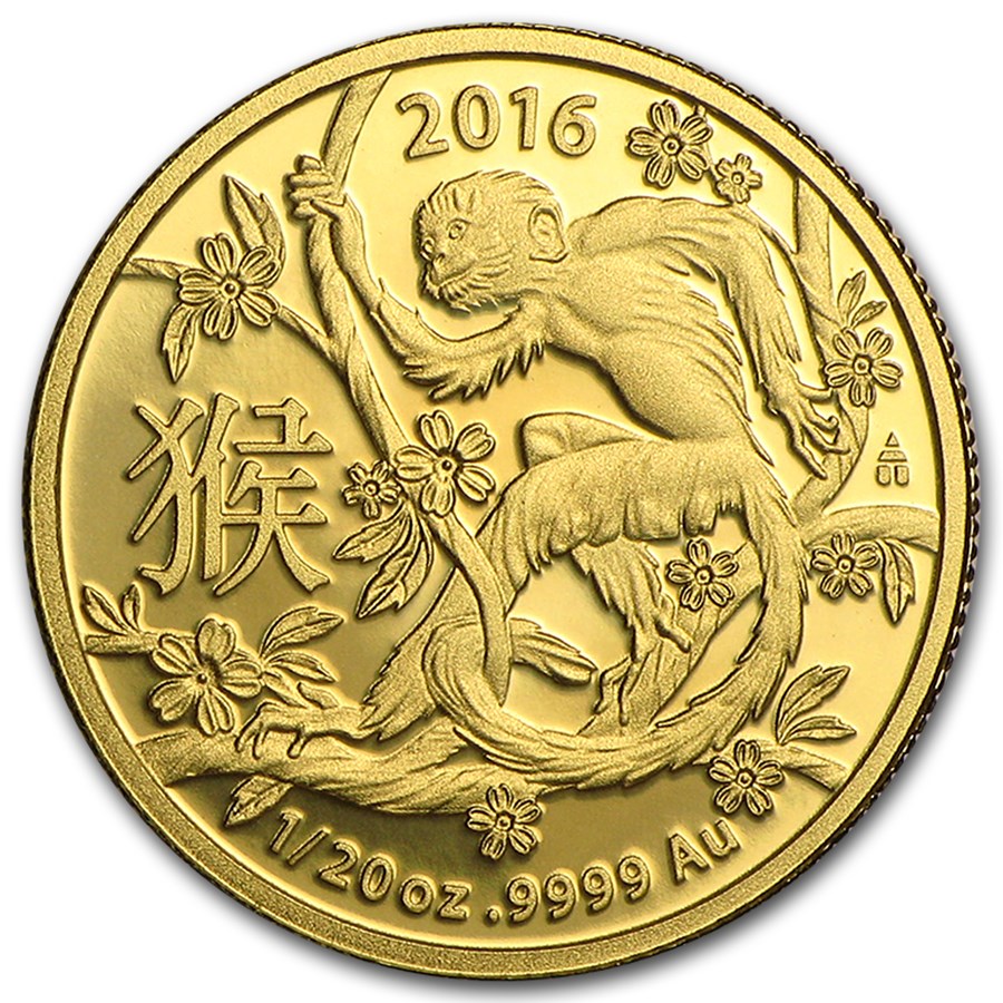 2016 Australia 1/20 oz Gold Lunar Year of the Monkey BU (RAM)
