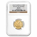 2016 Australia 1/4 oz Gold Lunar Monkey MS-70 NGC