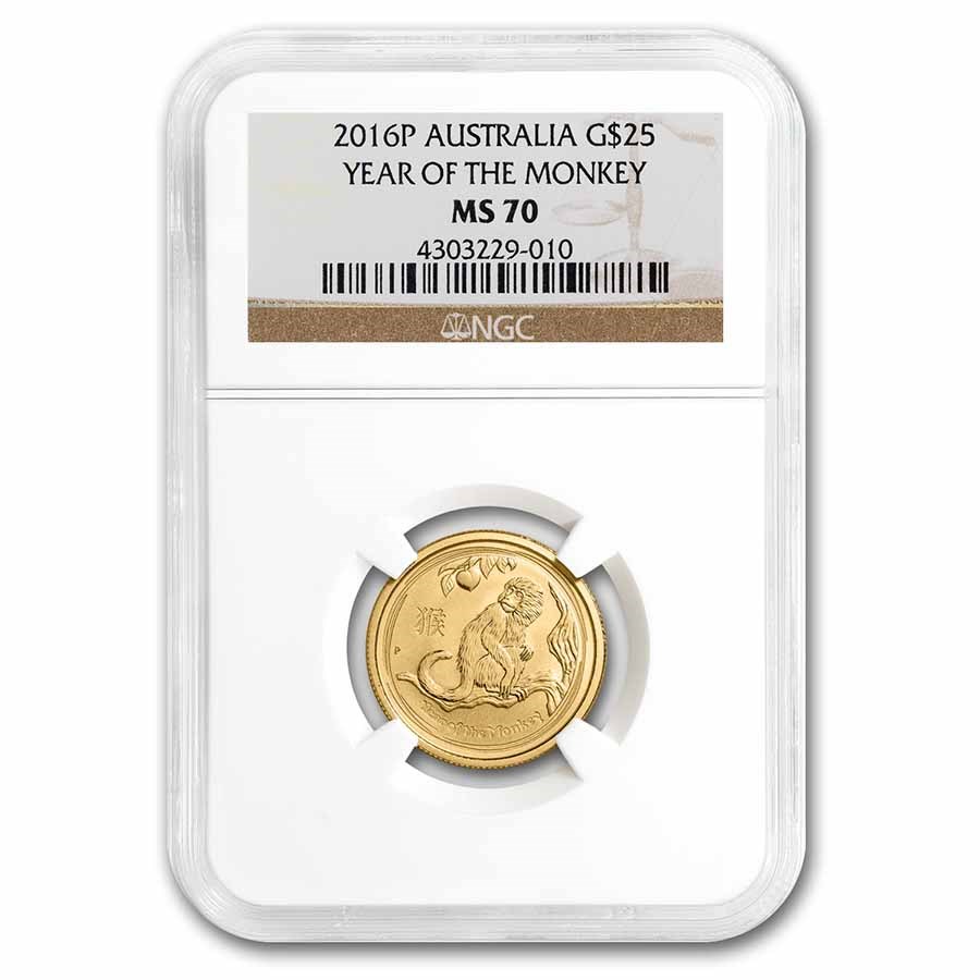 2016 Australia 1/4 oz Gold Lunar Monkey MS-70 NGC