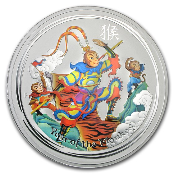 2016 Australia 1 kilo Silver Lunar Monkey King Colorized BU
