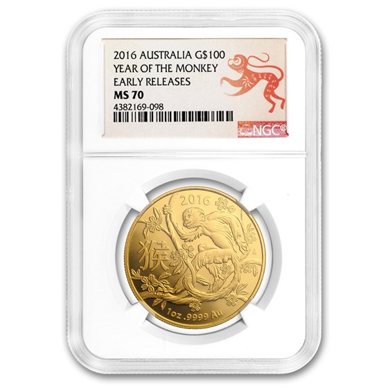 2016 Australia 1 oz Gold Lunar Year of the Monkey MS-70 NGC (ER) 2016 Australia 1 oz Gold Lunar Year of the Monkey MS-70 NGC (ER)