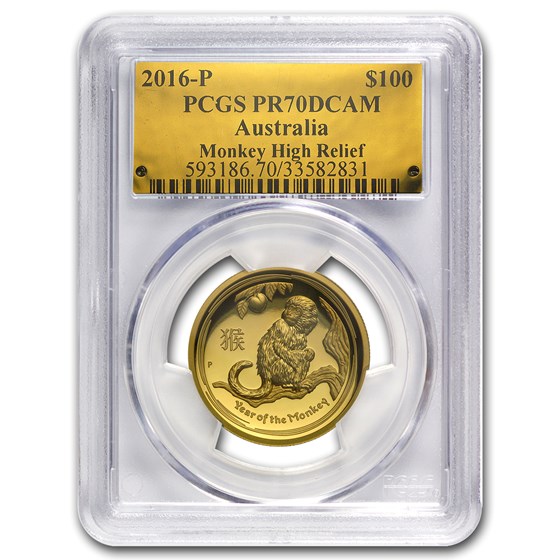 2016 Australia 1 oz Gold Monkey PR-70 PCGS (High Relief) 2016 Australia 1 oz Gold Monkey PR-70 PCGS (High Relief)