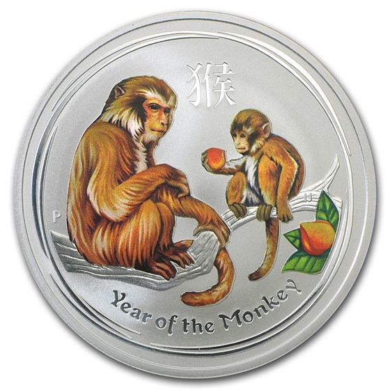 2016 Australia 1 oz Silver Lunar Monkey Colorized BU