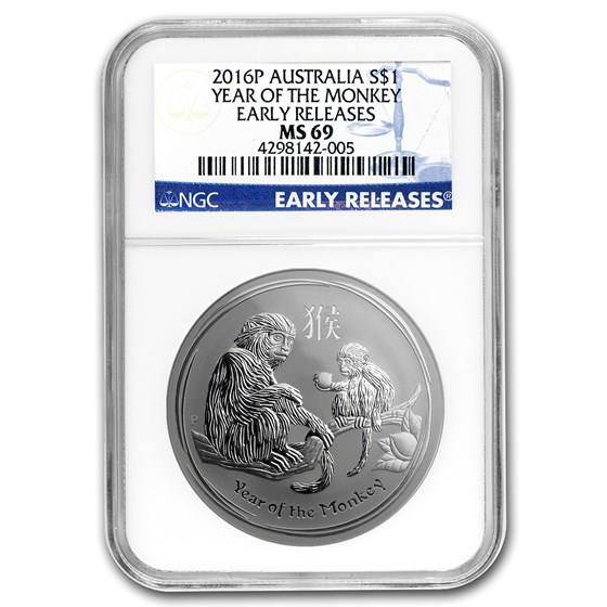 2016 Australia 1 oz Silver Lunar Monkey MS-69 NGC (Early Release) 2016 Australia 1 oz Silver Lunar Monkey MS-69 NGC (Early Release)
