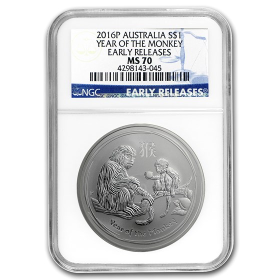 2016 Australia 1 oz Silver Lunar Monkey MS-70 NGC (Early Release) 2016 Australia 1 oz Silver Lunar Monkey MS-70 NGC (Early Release)