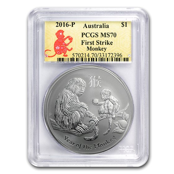 2016 Australia 1 oz Silver Lunar Monkey MS-70 PCGS (FirstStrike®) 2016 Australia 1 oz Silver Lunar Monkey MS-70 PCGS (FirstStrike®)