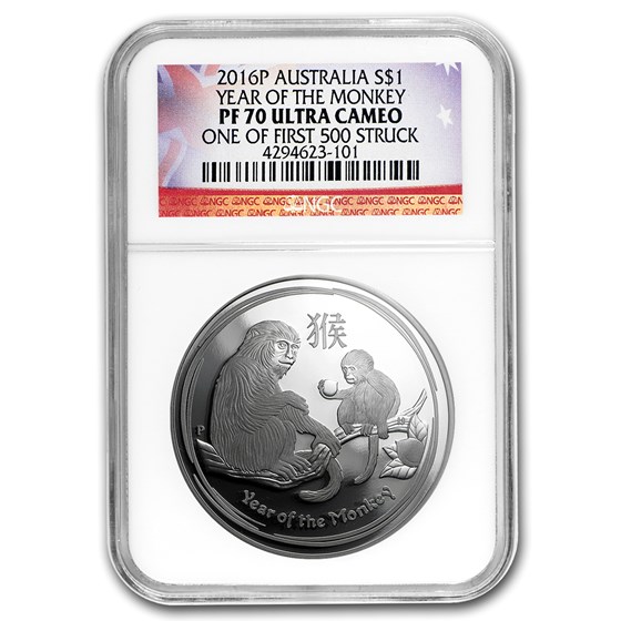 2016 Australia 1 oz Silver Lunar Monkey PF-70 NGC (1st of 500) 2016 Australia 1 oz Silver Lunar Monkey PF-70 NGC (1st of 500)