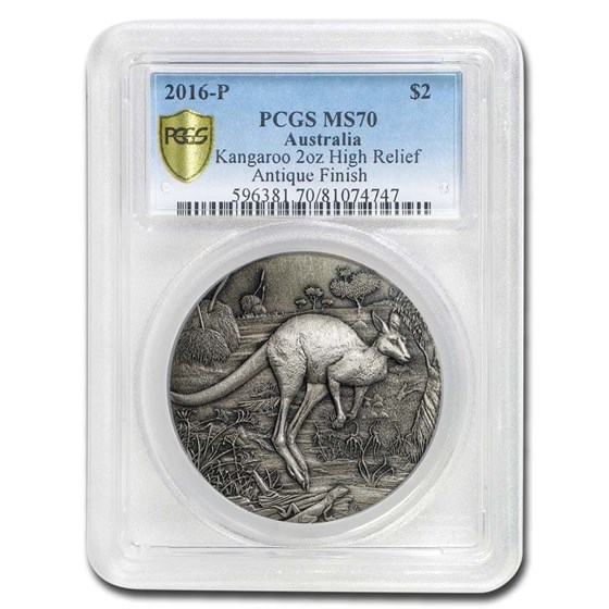 2016 Australia 2 oz Silver HR Kangaroo MS-70 PCGS (Antiqued) 2016 Australia 2 oz Silver HR Kangaroo MS-70 PCGS (Antiqued)