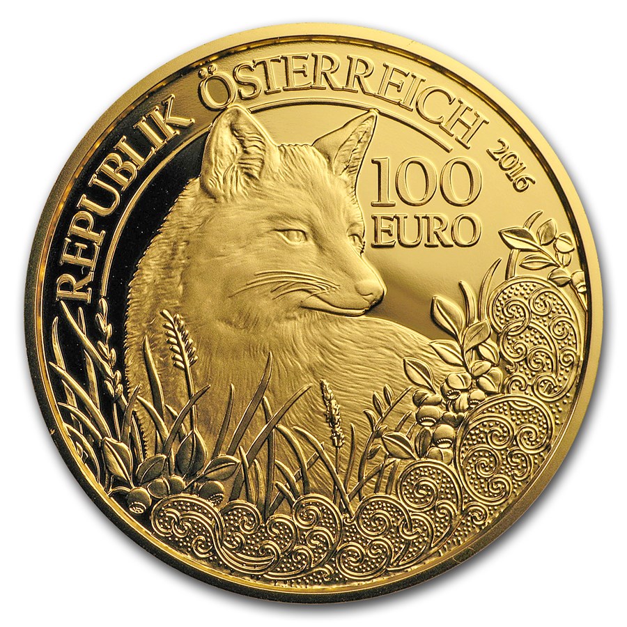 2016 Austria Prf Gold €100 Wildlife in our Sights (The Fox)
