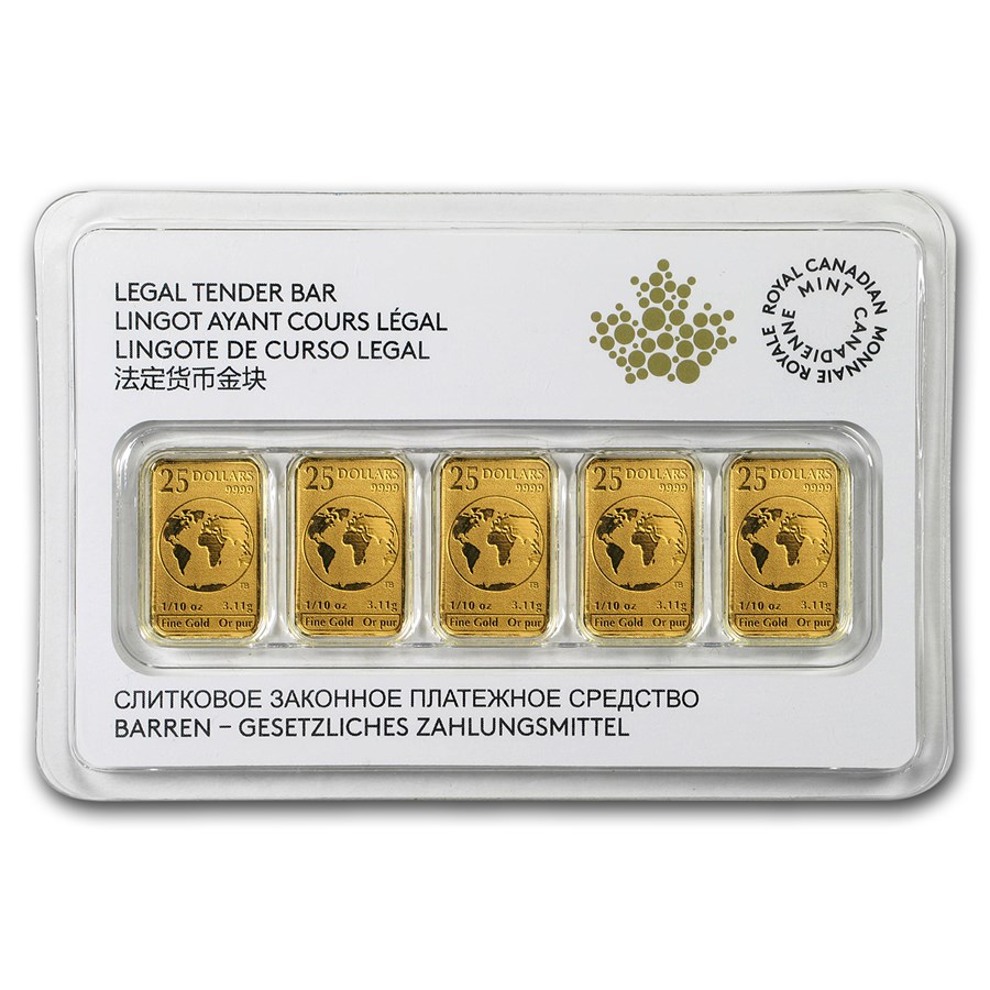 2016 Canada 1/10 oz Gold $25 5-Bar Set (In Assay)