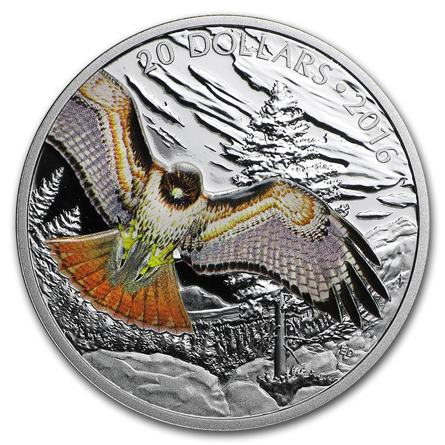 2016 Canada 1 oz Silver $20 Red Tailed Hawk Proof