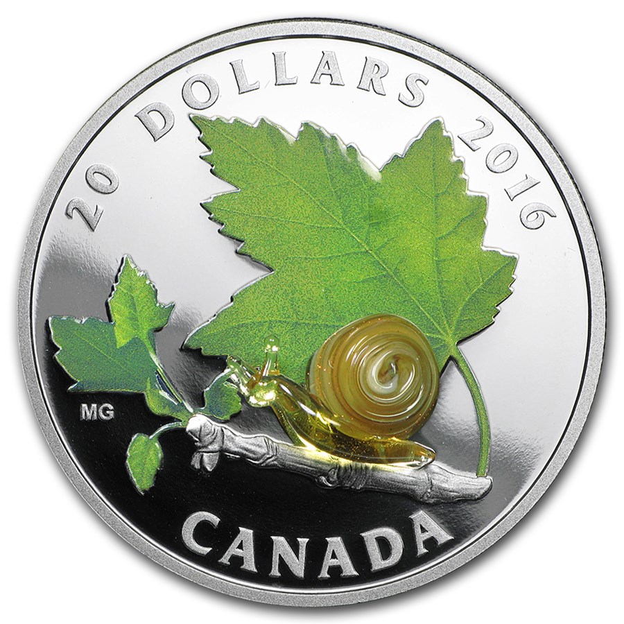 2016 Canada 1 oz Silver $20 Venetian Glass Creatures: Snail