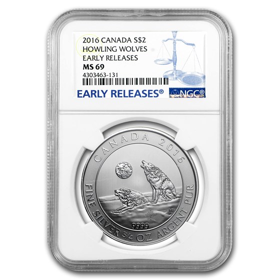 2016 Canada 3/4 oz Silver Howling Wolves MS-69 NGC (ER) 2016 Canada 3/4 oz Silver Howling Wolves MS-69 NGC (ER)
