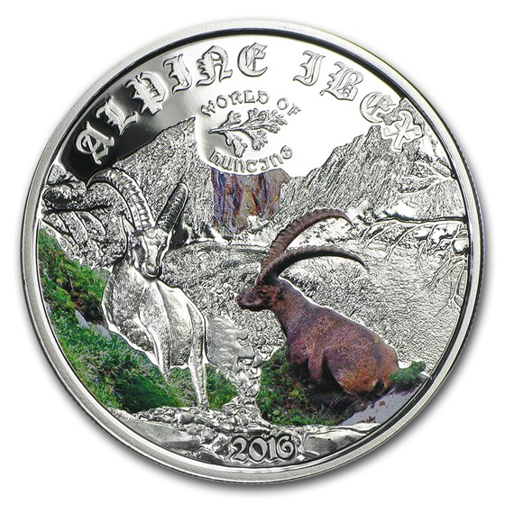 2016 Cook Islands 1/2 oz Silver World of Hunting Alpine Ibex 2016 Cook Islands 1/2 oz Silver World of Hunting Alpine Ibex