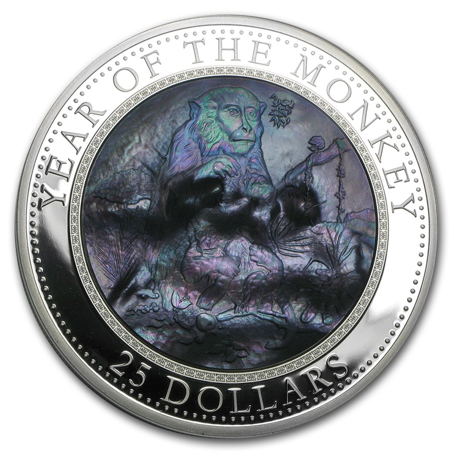 2016 Cook Islands 5 oz Silver Mother of Pearl Year of the Monkey