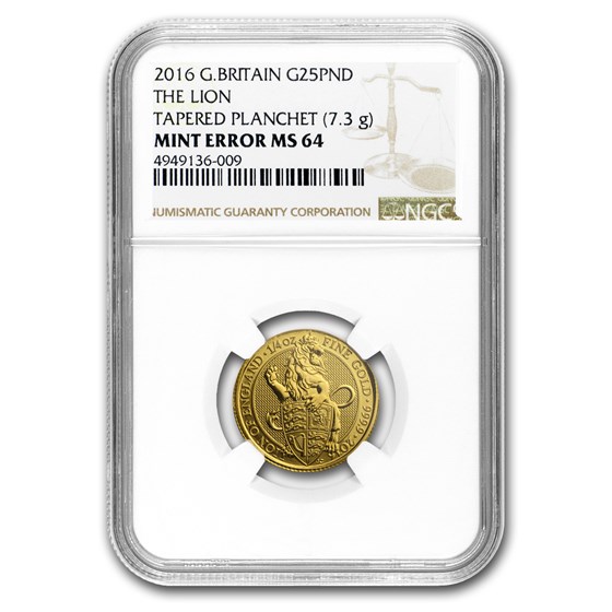 2016 GB 1/4 oz Gold Queen's Beasts The Lion MS-64 NGC (Error) 2016 GB 1/4 oz Gold Queen's Beasts The Lion MS-64 NGC (Error)