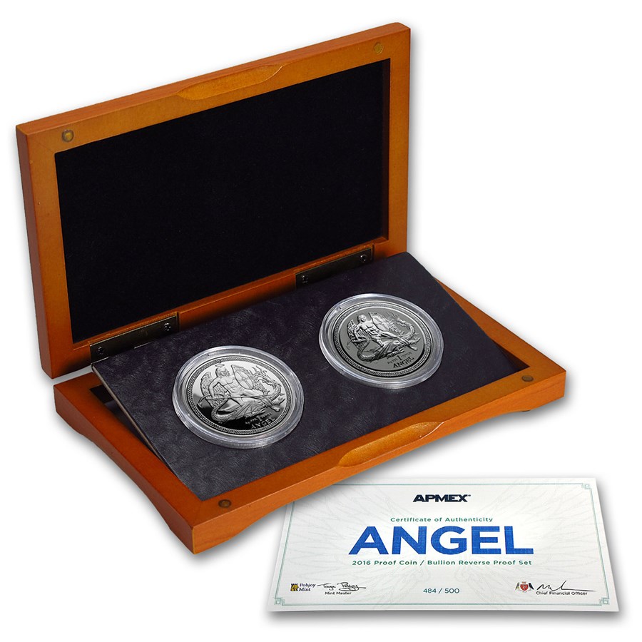 2016 Isle of Man 2-Coin Silver Angel Proof/Reverse Proof Set