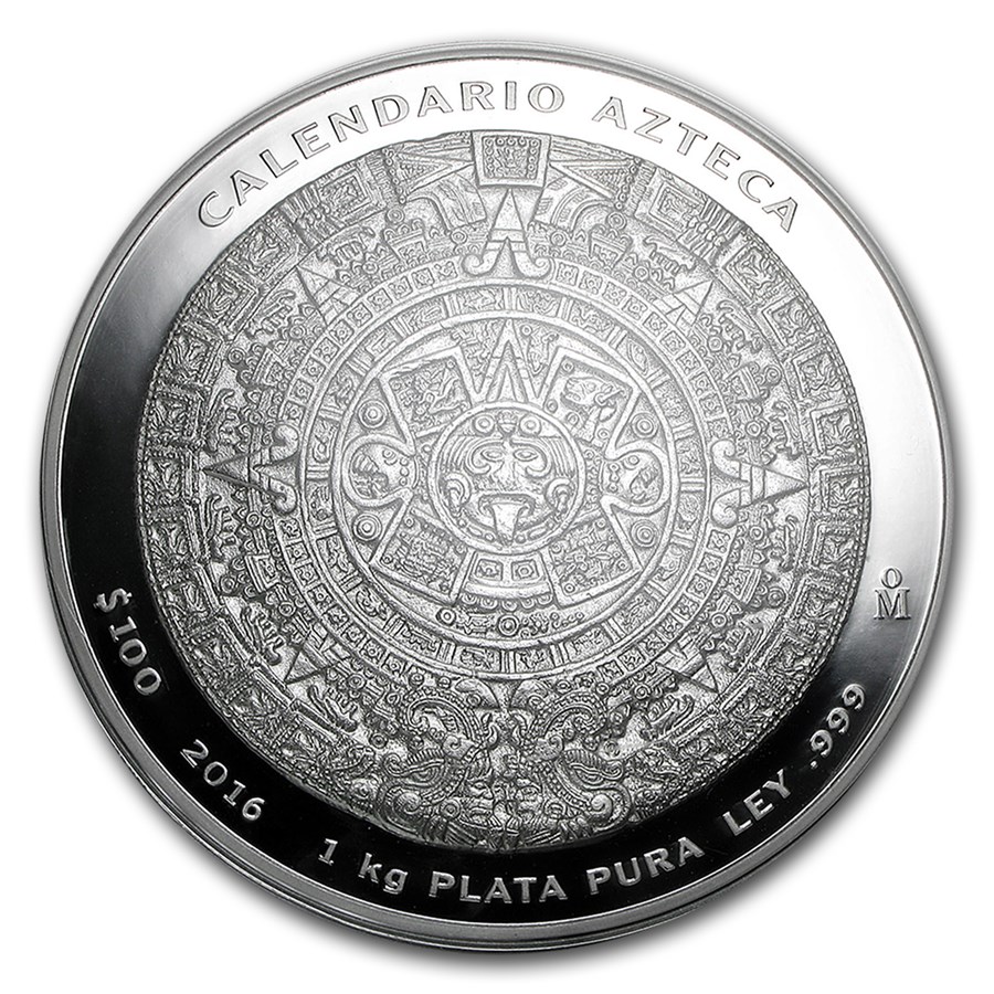 2016 Mexico 1 kilo Silver Aztec Calendar (w/Box & COA)