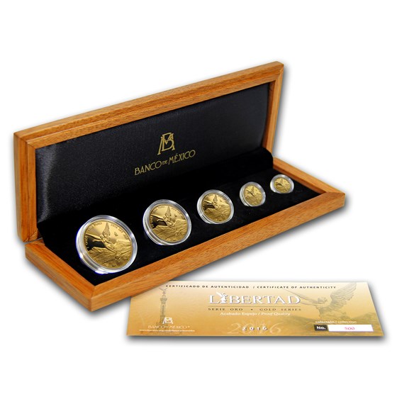 2016 Mexico 5-Coin Gold Libertad Proof Set (1.9 oz, Wood Box) 2016 Mexico 5-Coin Gold Libertad Proof Set (1.9 oz, Wood Box)