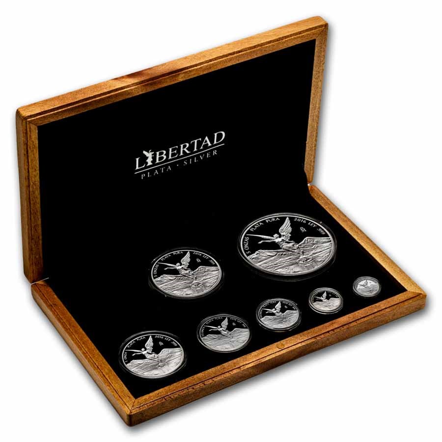2016 Mexico 7-Coin Silver Libertad Proof Set (8.9 oz, Wood Box)