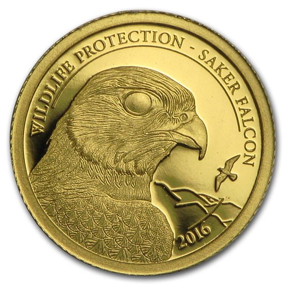 2016 Mongolia 1/2 gram Proof Gold Wildlife Saker Falcon