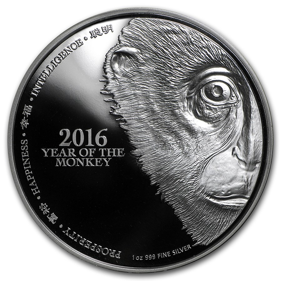 2016 New Zealand 1 oz Proof Silver $2 Lunar Year of the Monkey