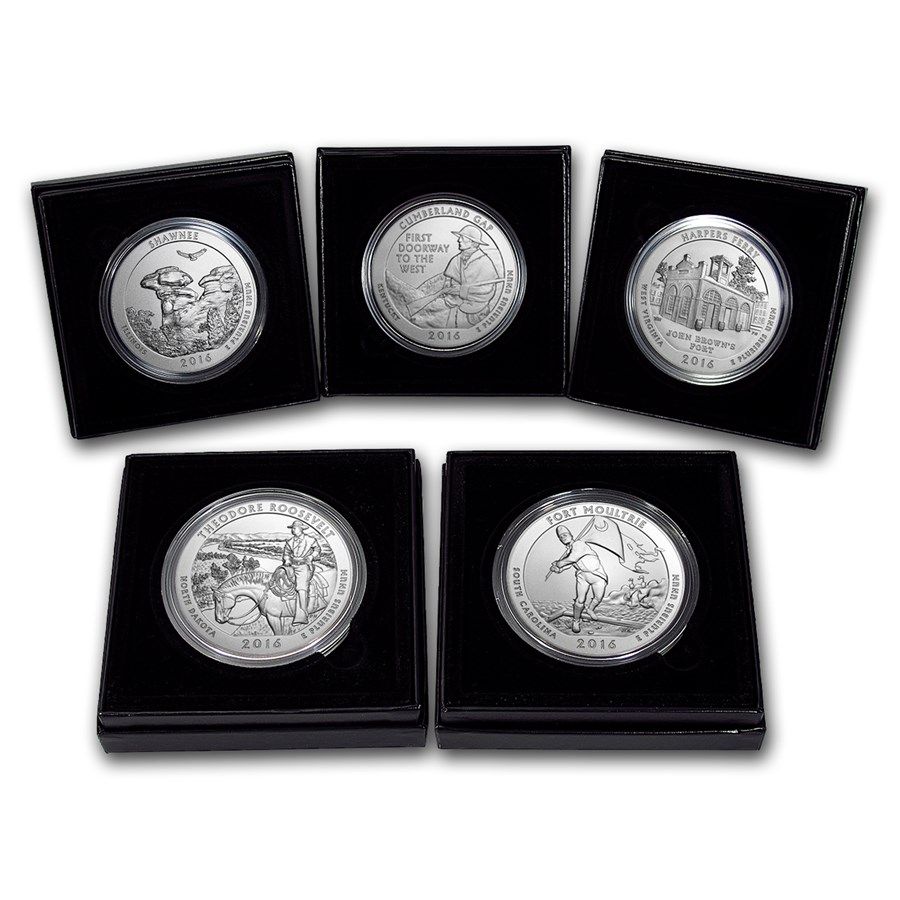2016-P 5-Coin 5 oz Silver Burnished ATB Set (w/Box & COA)