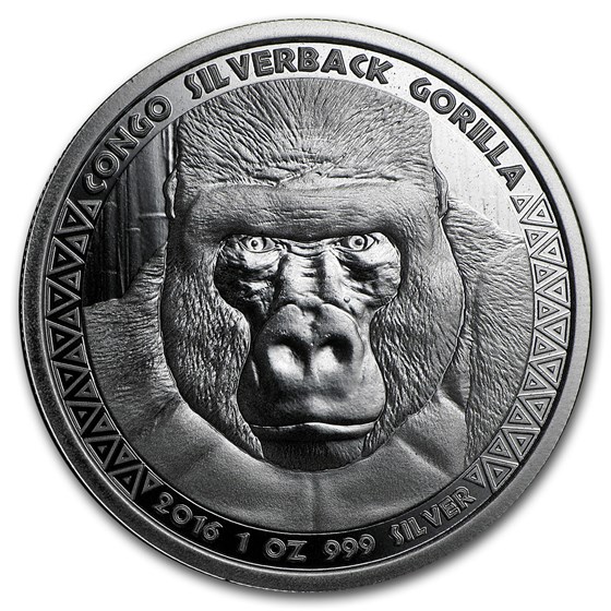 2016 Republic of Congo 1 oz Silver Silverback Gorilla (Prooflike) 2016 Republic of Congo 1 oz Silver Silverback Gorilla (Prooflike)