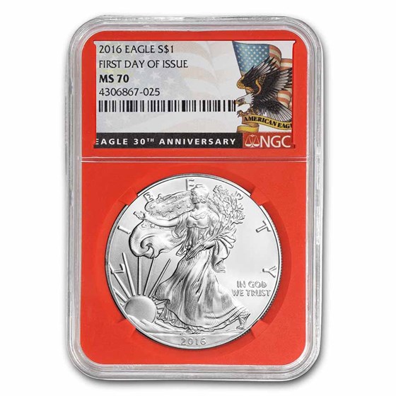 2016 Silver Eagle MS-70 NGC (FDI, Retro Eagle Label, Red Core)