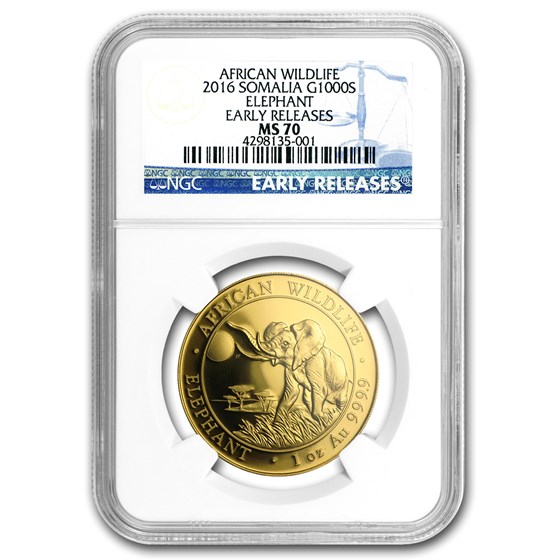 2016 Somalia 1 oz Gold African Elephant MS-70 NGC (ER) 2016 Somalia 1 oz Gold African Elephant MS-70 NGC (ER)