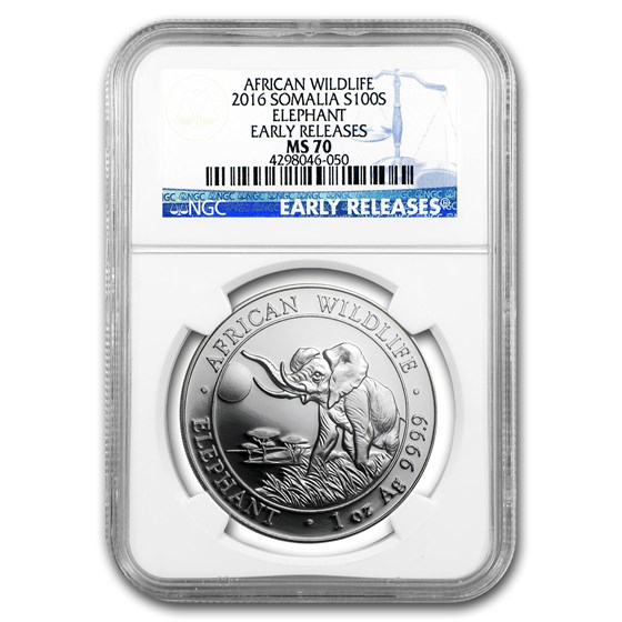 2016 Somalia 1 oz Silver African Elephant MS-70 NGC (ER) 2016 Somalia 1 oz Silver African Elephant MS-70 NGC (ER)