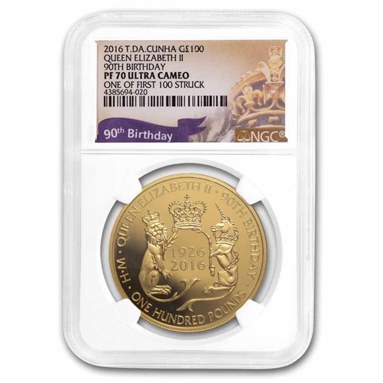 2016 T. Da Cunha 1 oz Gold QE II 90th Birthday PF-70 NGC 1st 100 2016 T. Da Cunha 1 oz Gold QE II 90th Birthday PF-70 NGC 1st 100