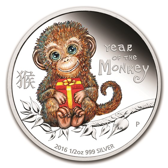 2016 Tuvalu 1/2 oz Silver Lunar Baby Monkey Proof (Colorized) 2016 Tuvalu 1/2 oz Silver Lunar Baby Monkey Proof (Colorized)