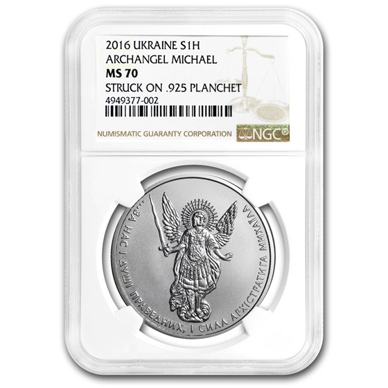2016 Ukraine 1 oz Ag Archangel Michael MS-70 NGC .925 Fine Error 2016 Ukraine 1 oz Ag Archangel Michael MS-70 NGC .925 Fine Error