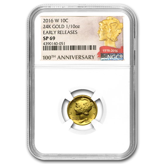 2016-W 1/10 oz Gold Mercury Dime SP-69 NGC (ER/FR) 2016-W 1/10 oz Gold Mercury Dime SP-69 NGC (ER/FR)