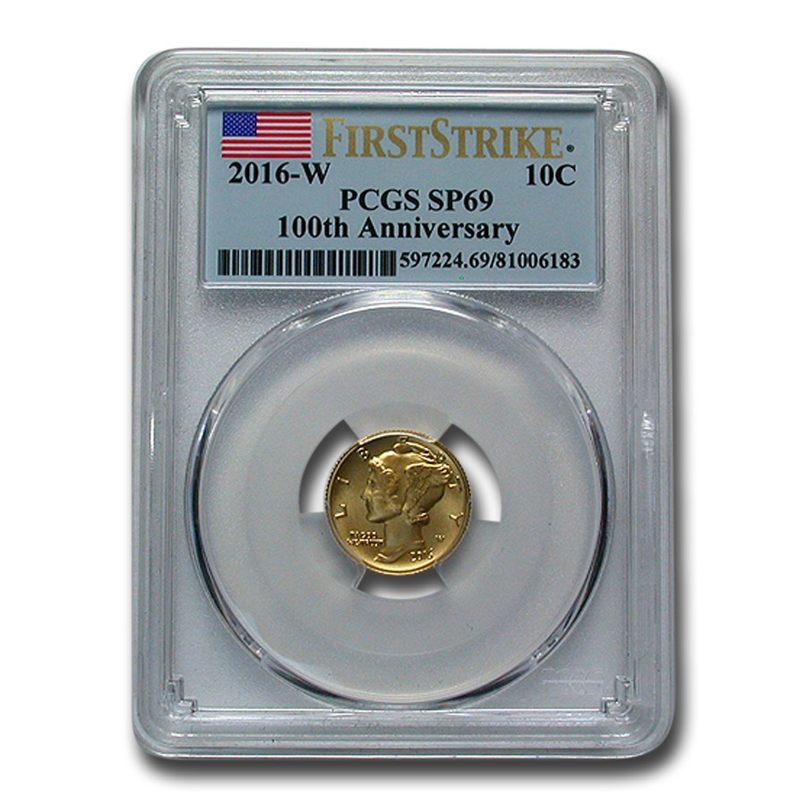 2016-W 1/10 oz Gold Mercury Dime SP-69 PCGS (FS)