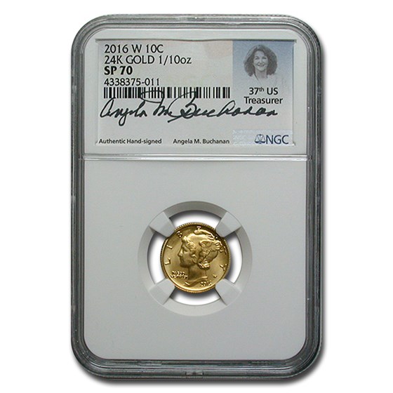 2016-W 1/10 oz Gold Mercury Dime SP-70 NGC (Buchanan) 2016-W 1/10 oz Gold Mercury Dime SP-70 NGC (Buchanan)