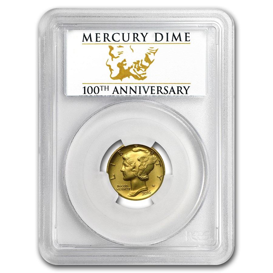 2016-W 1/10 oz Gold Mercury Dime SP-70 PCGS (FS, Cent'l Label)