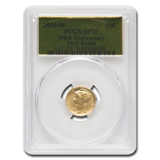 2016-W 1/10 oz Gold Mercury Dime SP-70 PCGS (FS, Gold Foil) 2016-W 1/10 oz Gold Mercury Dime SP-70 PCGS (FS, Gold Foil)